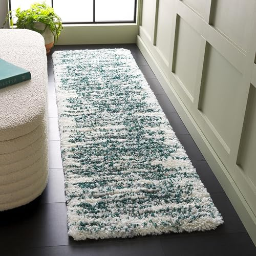 SAFAVIEH Fontana Shag 800 Collection Runner Rug - 8' Runner, Green & Ivory, Shag & Flokati Design, Ideal for High Traffic Areas in Hallway, Bathroom & Kitchen (FNT850Y-28)