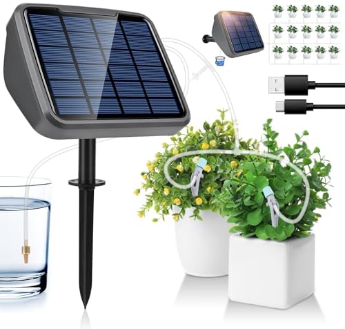 Kit de Riego por Goteo Automático Energía Solar, 2 in 1 Riego Solar Sistema Automático con Ajustable Boquilla Aspersor Pulverizador para Plantas en Patio Balcón Casa Verde Macetas, USB Recargable (A)