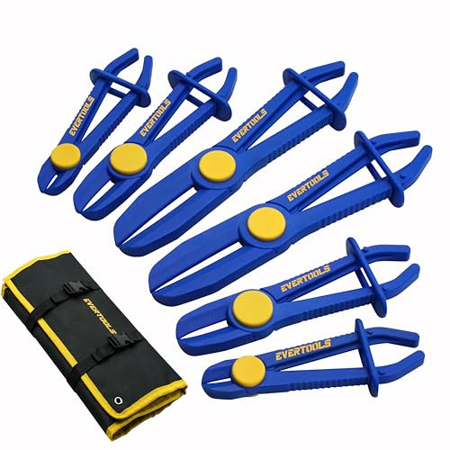 EVERTOOLS 6PCS Hose Pinch Off Pliers Set, Straight Hose Clamp Pliers for Fuel Line, Brake Hose, Coolant Hose, Radiator Hose, Gas Line & Flexible Hoses with Oxford Storage Bag