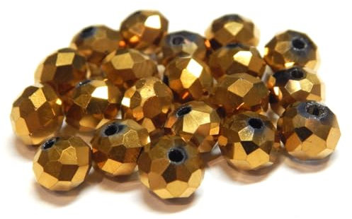 Cuentas de cristal checo, perlas de cristal checo, cuentas redondas facetadas de Bohemia, 4/6/8/10 mm (oro metálico, 8 x 6 mm)