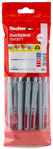 fischer DuoXpand 10 x 120 T, hochwertiger Universaldübel mit verzinkter Senkkopfschraube (10 Stk.), Dübel für starken Halt, ideal für poröse Baustoffe & randnahe Verankerungen im Innenbereich