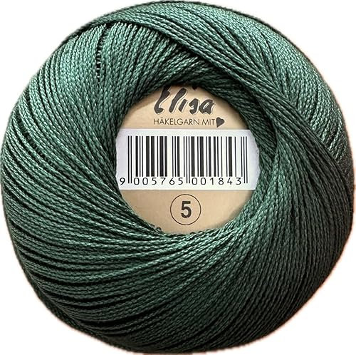 Elisa Häkelgarn Filethäkelgarn Stärke 5, 50 g/200 m LL, 100% Baumwolle gekämmt, mercerisiert, gasiert, NS 1,75-2,0mm, (8546 grün)
