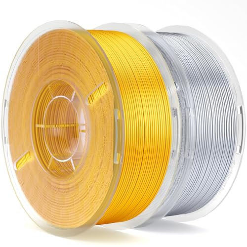 ELEGOO PLA Filament 1.75mm Seide Gold Seidensilber 2KG, 3D Drucker Filament Maßgenauigkeit +/- 0,02 mm, 2 Stück 1kg Kunststoffspule Filament-3D-Druckmaterialien Passt für FDM 3D-Drucker
