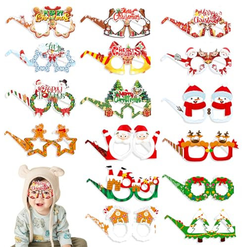 Bliceon 16 bicchieri natalizi in carta glitterata, per feste di Natale, accessori da indossare come decorazione per bambini