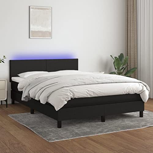 Willood Boxspringbett mit Matratze Bett Kopfteil LED, Einzelbett Bettgestell mit Lattenrost, Polsterbett Bettrahmen Schwarz 140x200 cm Stoff Schlichtes Design
