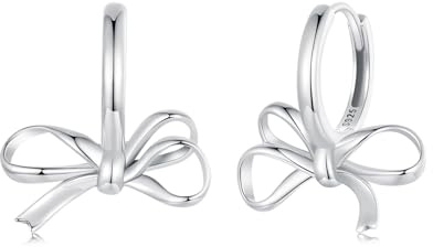 Qings Creole Boucle Doreille Noeud Argent 925 Femme Boucles d'Oreilles Creoles Noeud Papillon Anneau Oreille 1 Paires Clou d Oreille Fashion Cadeau Argent Bijoux pour Fille