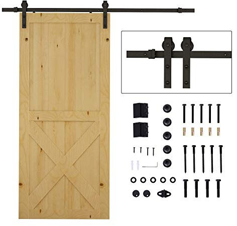 HOMCOM Schiebetüren-Beschlagsatz, 2 m, Komplett-Set mit Schienen, Ausleger, Rohrschellen, Türschrauben-Set, Schiebetürsystem aus Kohlenstoffstahl, Schwarz