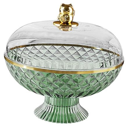 FytStycale Frutero, frutero, decoración de mesa, frutero redondo de gran capacidad, con tapa para almacenamiento de verduras en, Verde