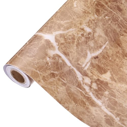 sourcing map Marble Contact Paper 15.7 x 394 Self-Adhesive Marble Peel and Stick Countertop Wallpaper Waterproof for Wall Kitchen Countertop Cabinet Bathroom, Brown