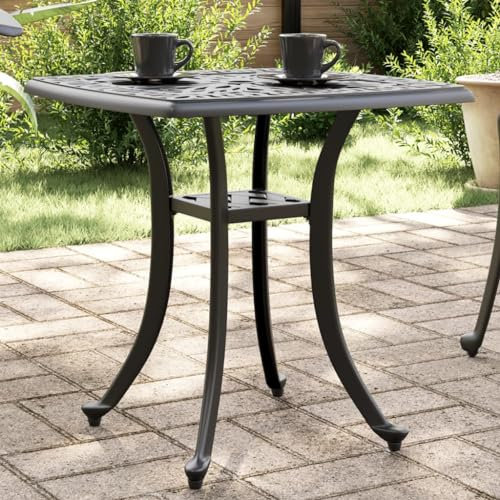Homvdxl Gartentisch, Aluminiumguss-Dekortisch, rostfreier Terrassentisch, 53 x 53 cm, quadratisch, für den Außenbereich, Terrasse, Garten, Dekoration, Bistro-Bartisch, Blumen-Stil (schwarz)