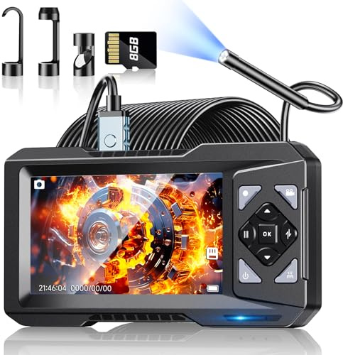 Endoskopkamera mit Licht, 4,3-Zoll Endoskop Kamera, 1080P HD Rohrkamera mit 5mm IP67 wasserdichte Sonde, Inspektionskamera mit 5m Semi-Steifem Kabel, Kanal-Kamera für Automobilmotor