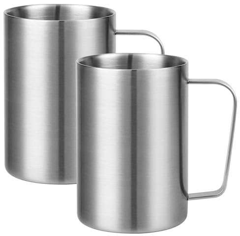 2 Pcs 304 Stainless Steel Double Insulated Mug with Handle for Coffee, Tea, Juice, Cold Drinks, Milk Cups, Home, Office, School, Travel Camping Mugs, Dishwasher Safe (500ml-2 Pieces)