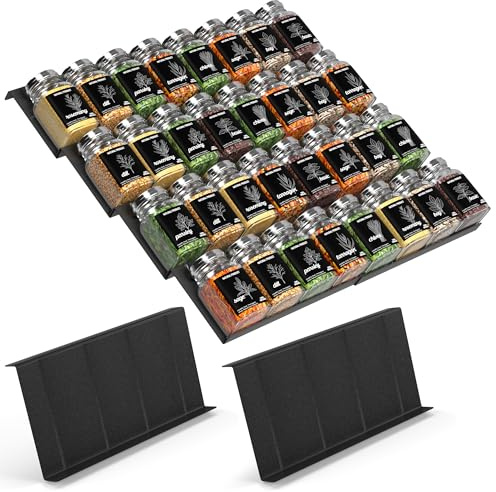 ipow Spice Drawer Organiser | 8 Tier Spice Rack for Inside Drawers (23-46cm) | Adjustable Kitchen Drawer Insert for Spice Jars, Seasoning & Cosmetics Storage
