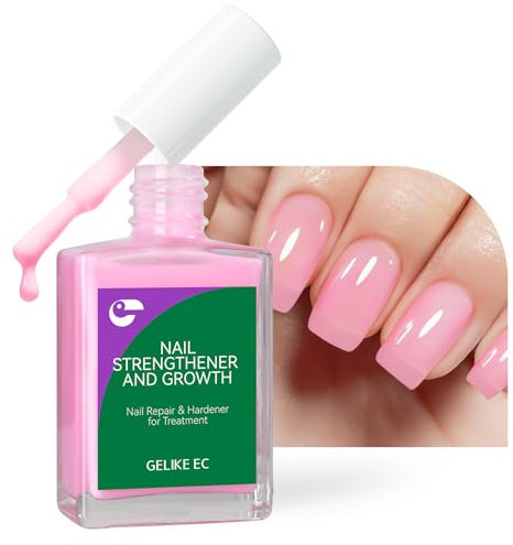 Gelike ec Nail Hardener Growth Nail Ridge Filler: Pink Nail Strengthener Repair for Thin, Damaged and Brittle Nails 15ml