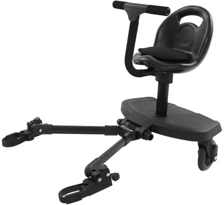 Buggyboard mit sitz, Universal Stehbrett für Kinder von 2-6 Jahren leichter, 360°Zweirad Design Belastung von 50kg, schwarze Räder.