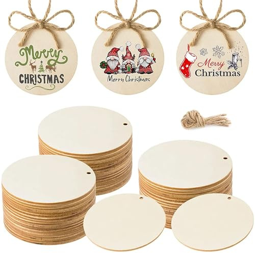50 Stück Holzanhänger zum Bemalen - Holzscheiben 5cm Holzplättchen Rund Holzscheiben Deko, DIY Handwerk für Hochzeit Geburtstag Weihnachten Valentinstag Geschenkanhänger
