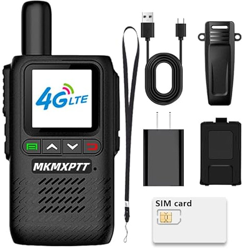 MKMX-PTT 4G LTE Walkie-Talkie 6000mAh Akku Sprachverschlüsselung Wettervorhersage 152 Länder SIM-Kompatibilität Rauschunterdrückung Schwarz (1)