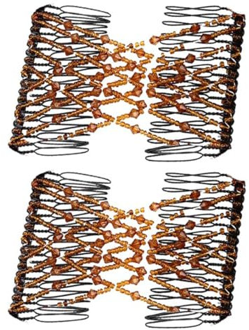 JEYORZY 2 Peigne de Cheveux Extensible Magique, Élastiques à Perles Pinces à Cheveux Extensibles, Peignes De Cheveux Perles Pinces, Pince à Cheveux Extensible Magique, Peignes de Cheveux Perles, brun