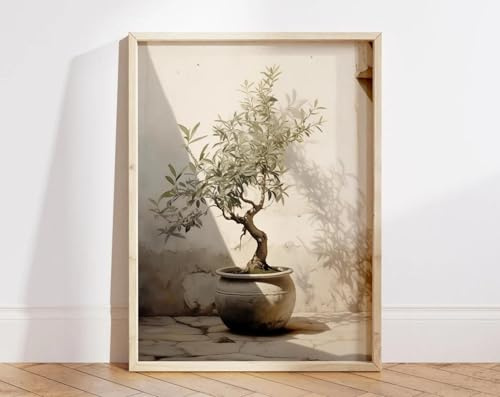 CHAOJIART Dipinto di ulivo in vaso di terracotta, dipinto di ulivo d'epoca, stampa artistica da parete in Italia, decorazione da parete moderna con rami d'ulivo 60x90 cm senza cornice