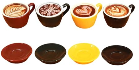 KiBcsLic Kaffeetassen Set, Spielset, DIY Kit, Puppenhaus, Latte mit Tellern, Miniatur Lebensmittelspielzeug für Geburtstagskinder, Mädchen, Drinnen, 8 Stück