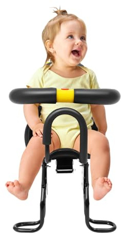 Fahrrad Kindersitz [35kg] – Verstellbarer Fahrrad-Kindersicherheitssitz mit Gurt & Geländer | Kindersitz für Fahrräder ab 1-5 Jahre | Einstellbarer Sitz & Pedale | Elektrophoretisch Beschichtet