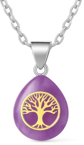 Collar Árbol de la Vida Para Mujer en Plata de Ley 925 – Colgante con Piedra Natural (Cuarzo Rosa o Amatista), Cadena Hipoalergénica, Joyería Espiritual, Amuleto de Amor y Protección (Amatista)