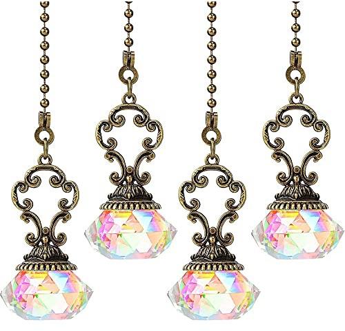 Qusedwey 4 Pieces Artificial Crystal Ceiling Fan Pull Chains Pull Chain Extension with Connector for Light Ceiling Fan Desk Lamp