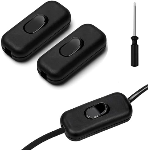 2Pcs 6A DP Inline Cord Switch, 250V Black Low Profile Torp-edo S-witch, 2 Core Double Pole Switching Accept Round or Flat Wire, Inline Switchs for Light/Bulb/Desk Lamp/Small Appliance Swit-chs