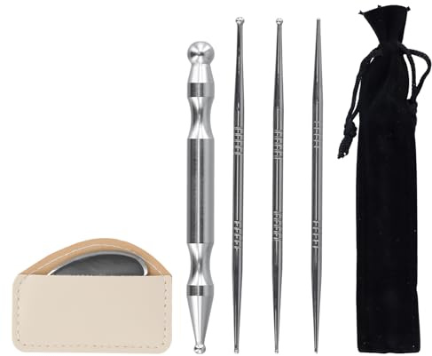 Ensemble De 5 Outils De Massage : 4 Stylets D'Acupression En Acier Inoxydable Et 1 Planche De Gua Sha Pour Acupuncture, Thérapie Des Points De Pression Et Massage, Argenté