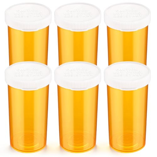 Gjinxi 6 Pcs Empty Plastic Pill Bottles, Small Medication with Easy Open Snap Caps, Clear Medicines Containers Pill Cases Organizers Travel Pill Box (13 Drams)