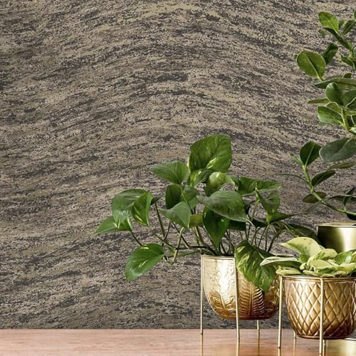 SOPHIE LAURENCE Charcoal Metallic Wave Wallpaper – Brown Textured Gold Metallic Finish | Heavy-Duty Feature Wall Wallpaper Roll 10m Bedroom Hallway Living Room