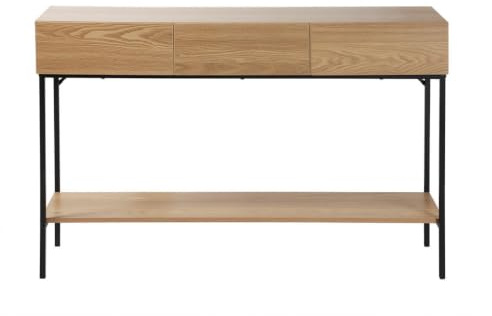 Calicosy Konsole Tessa 3 Schubladen ohne Griffe Dekor Holz & Metall schwarz | Unteres Regal, L 120 x T 35 x H 80,5 cm, Eingang, Wohnzimmer