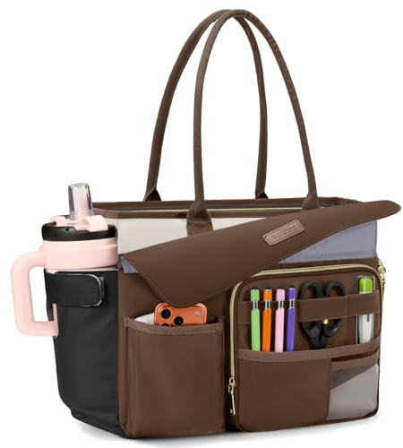 RAINSMORE Lehrertasche Damen mit Lunchfach 15,6 Zoll Laptoptasche Groß Isoliertes Fach Wasserdicht Arbeitstasche für Büro Uni Reisen Shopper Handtasche Braun