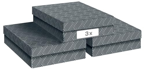 Leitz VON 3er Set Aufbewahrungsbox mit Deckel, 7 L, Mittel, Flach, 100% Recyclingkarton, Geometrisches Design, Für Schule, Studium und Haushalt, Grau, 3 Stück, 61560085