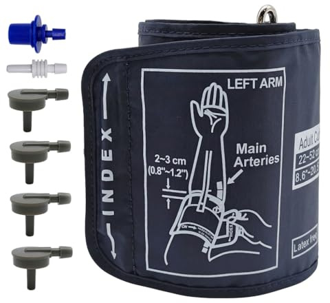 Manguito Monitor de Presión Arterial con 6 Conectores | Manguito Brazo Superior para Circunferencia de 22-52 cm Compatible con Omron, Banda de Esfigmomanómetro Brazalete de Repuesto