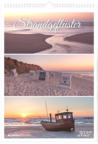 Strandgeflüster 2027: Wandkalender 29,7x42 cm mit 3 maritimen Fotos pro Monat, sprachneutralem Kalendarium und Spiralbindung