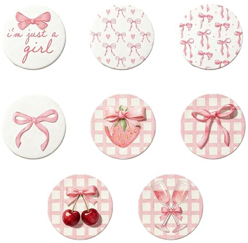 Car Cup Holder Coaster Set of 8, Pink Car Coasters, Wooden Drink Coasters with Non-Slip Base, Home Decor and Table Protection Accessories