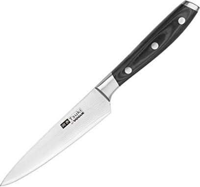 Vogue Tsuki Series 7 Utility Knife 12.8cm - Vegetable Chopping Slicer Knife Black - Damascus Steel for a Sharp and Durable Blade CF892