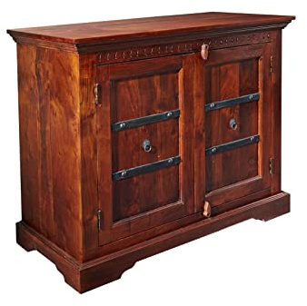 MASSIVMOEBEL24.DE | Oxford Massive Kommode - Nougat, lackiert mit Eisenelementen klein im Kolonialstil aus Akazien-Holz 50x107x88cm 2 Türen Sideboard