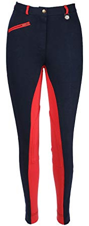 Avon Equine Horse Riding Child Soft Stretchy Jodhpurs JODS JODPHURS Child/Girls Cotton Lycra Soft Jods Knee Patch Equestrian Jodh Children Pants Two Tone_Navy/RED_18