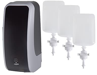 Blanc HYGIENIC Desinfektionsspender Cosmos – Spender mit Sensor, Wandspender und 3 x 1 Liter Desinfektionsmittel, ergiebige Händedesinfektion für ca. 3000 Anwendungen, Silber und Schwarz