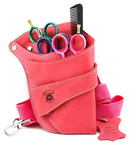 Haryali London Hairdressing Tool Belt - Pink Tool Belt Pouch - Sustainable Leather Hairdresser Bag - Multi Pocket Scissors Holder Barber Style - Adjustable Belt Pouch