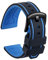 ULLCHRO Bracelet Montre Remplacer Silicone Bracelet Montre Bicolore - 20, 22, 24, 26mm Caoutchouc Montre Bracelet avec Acier Inoxydable Boucle Noir (22mm, Noir et Bleu)