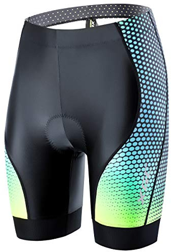 XGC Damen Kurze Radlerhose und Radunterhose Radsportshorts Fahrradhose für Frauen elastische 4D Schwamm Sitzpolster mit Einer hohen Dichte (S, Black_Green)