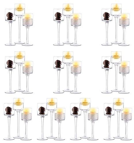 Nuptio 10 Sätze (30 Stück) Teelicht-kerzenhalter Glas-kerzenhalter Teelichthalter Hohe Kerzenständer Säule für Hochzeit Zu Hause Weihnachts-kaminsims-Partys Tischdekoration Einweihungsgeschenk