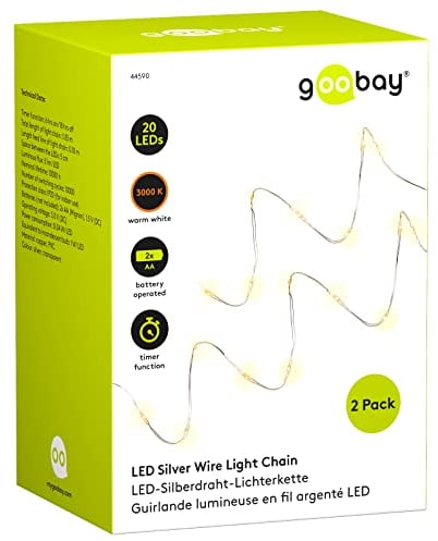 Goobay 44590 2 x 20er LED-Lichterkette - Timer-Funktion, Batteriebetrieb, 1,05 Meter Gesamtlänge, Weiß