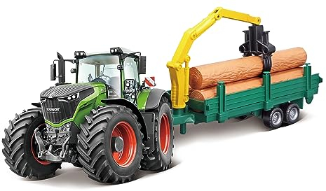 Bburago B18-31651 FENDT 1000 Vario Traktor + Baumspeditur, 10 cm, Grün, Einheitsgröße