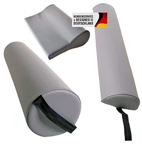 Promafit Massagezubehör Set 3 bestehend aus 1x Vollrolle Knierolle mit Griff 1x Lagerungsrolle Halbrolle und 1x Nackenkissen Kopfstütze für die Massageliege wasserabweisend (Grau)