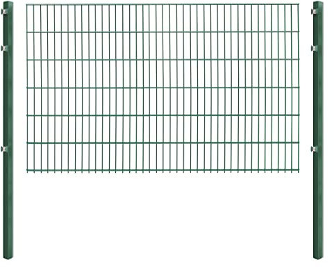Doppelstabmattenzaun - Komplettset inkl. Pfosten (60x40mm) und Montagematerial - Verschiedene Längen und Höhen – Grün oder Anthrazit (L 10 m - H 123 cm, grün)