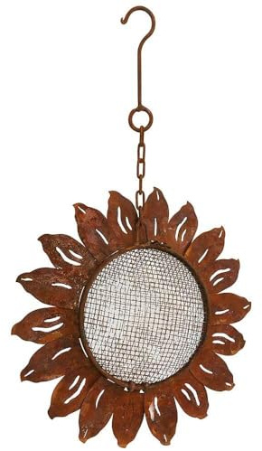 zeitzone Vogelfutterspender Sonnenblume zum Aufhängen Metall Edelrost Vogelfutterstation